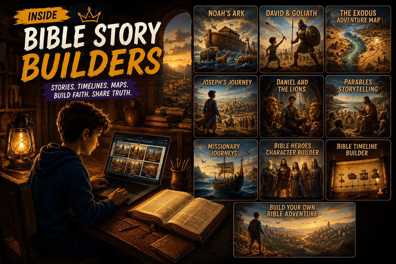 Bible Story Builders 10-project series showcase collage
